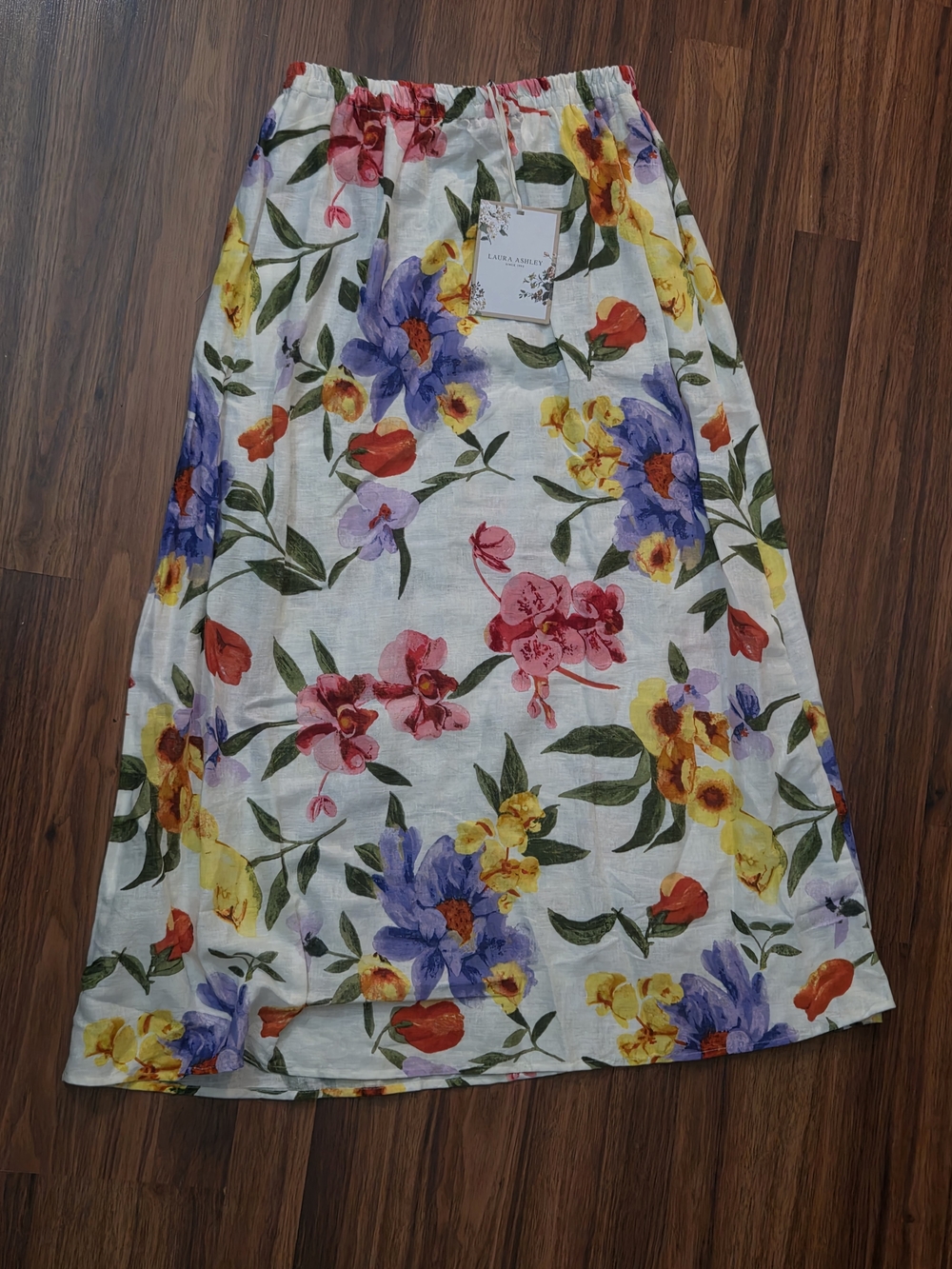Laura Ashley White Maxi Skirt with Multi-Color Floral Print